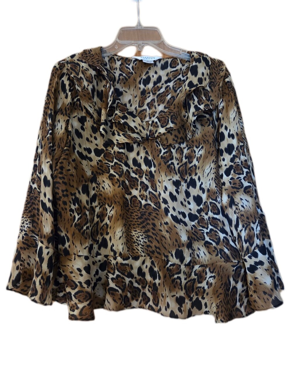 Allison Taylor Animal /Cheetah Print Blouse Ruffles Flouncy Size Large